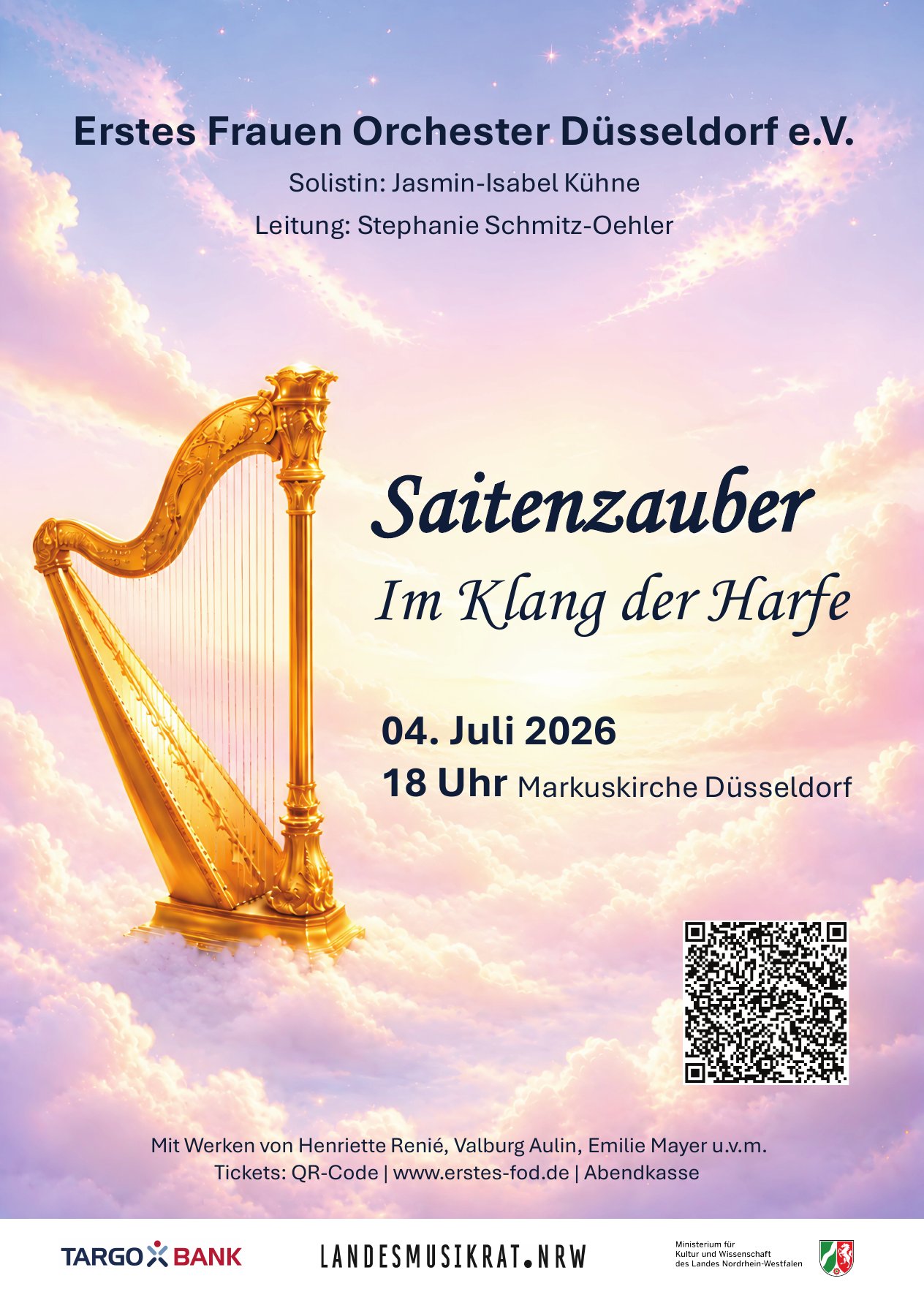 Flyer Saitenzauber – Im Klang der Harfe, 04. Juli 2026, Markuskirche Düsseldorf